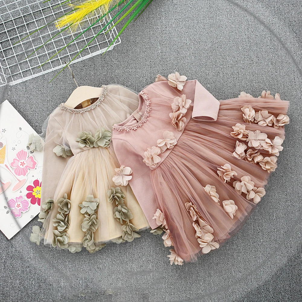 Babyinstar Girls Princess Dress Flower Design Long Sleeve Tutu Dress Children's Clothing Fashion Kids Party Dress For Girls