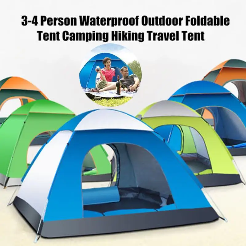 3-4 Person Automatic Folding Tents Family Tents Beach Tent Camping Double Speed to Open Rejection (Blue Grey) 3-4 Person Automatic Folding Tents Family Tents Beach Tent Camping Double Speed to Open Rejection (Blue Grey)