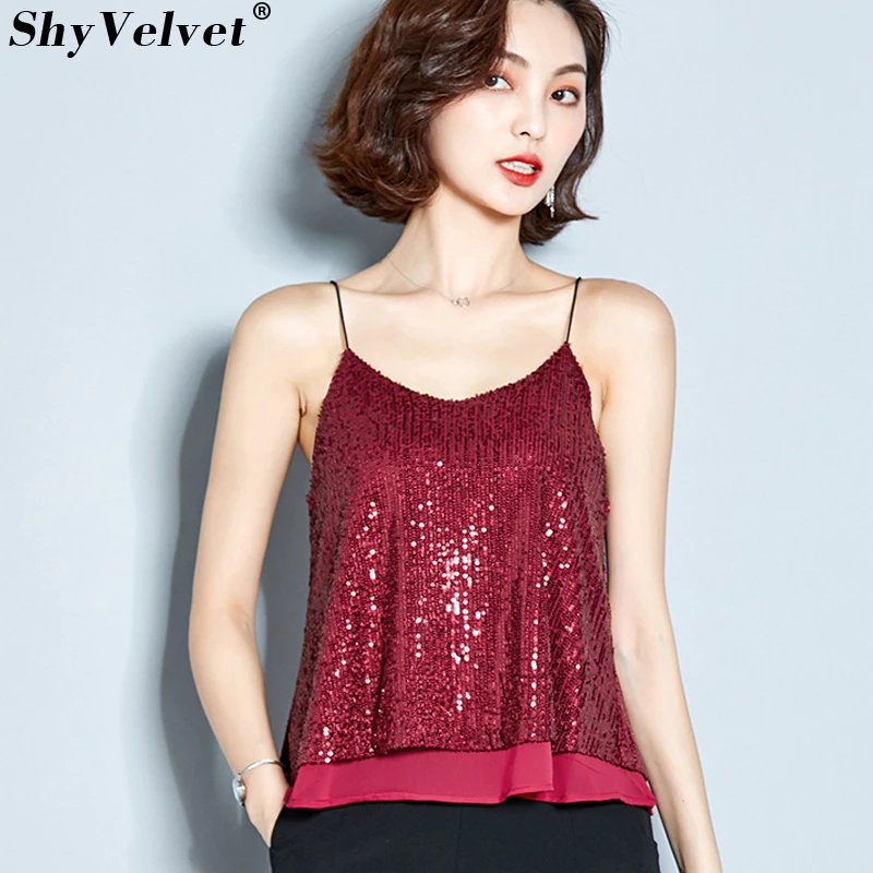 red shimmer top