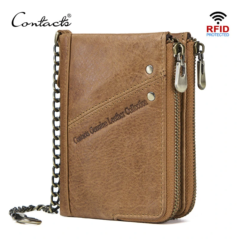 Men/'s Wallets Genuine Leather Wallet RFID Anti Theft Short Zipper Card Holder