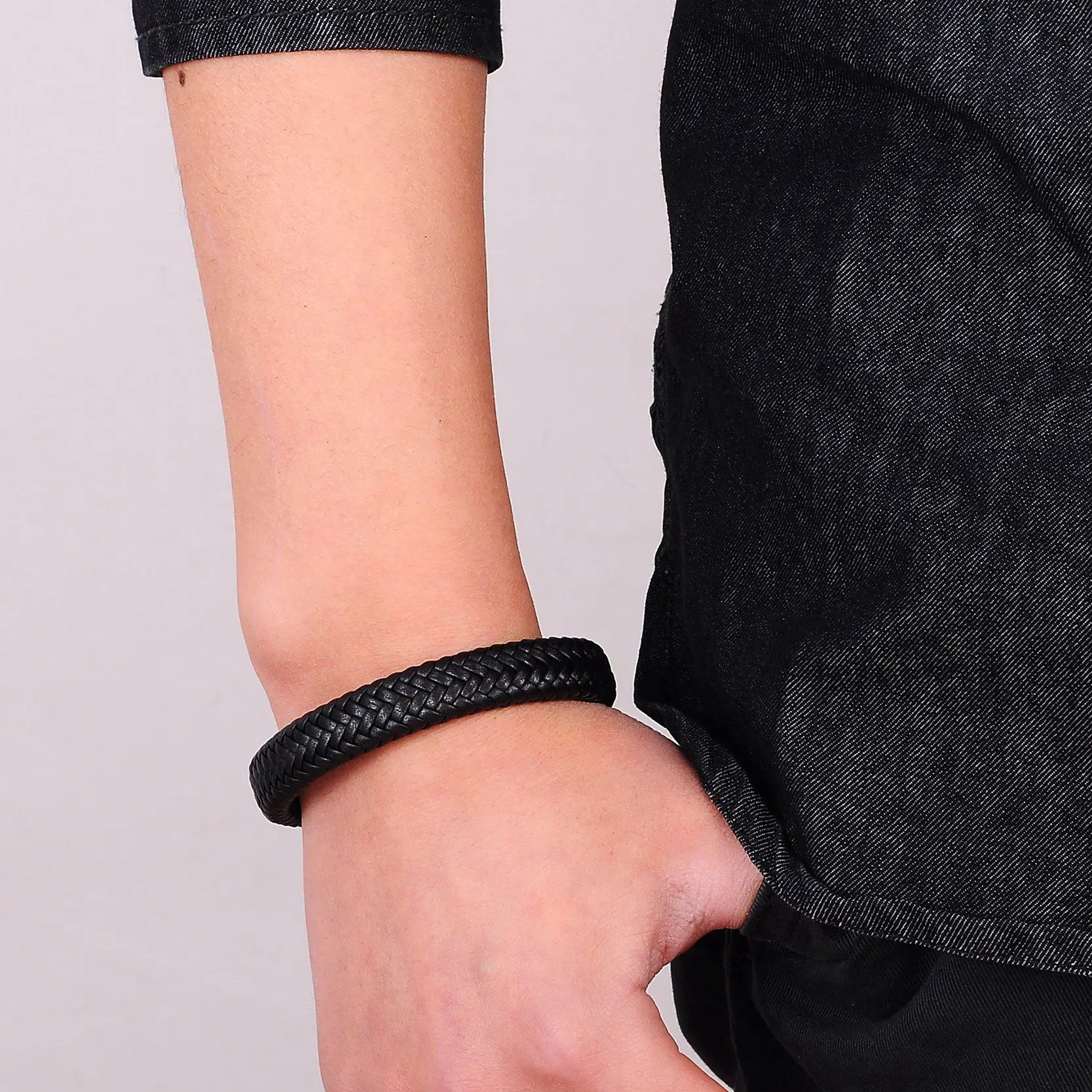 Dik Gevlochten Leren Armband - Magnetische Sluiting