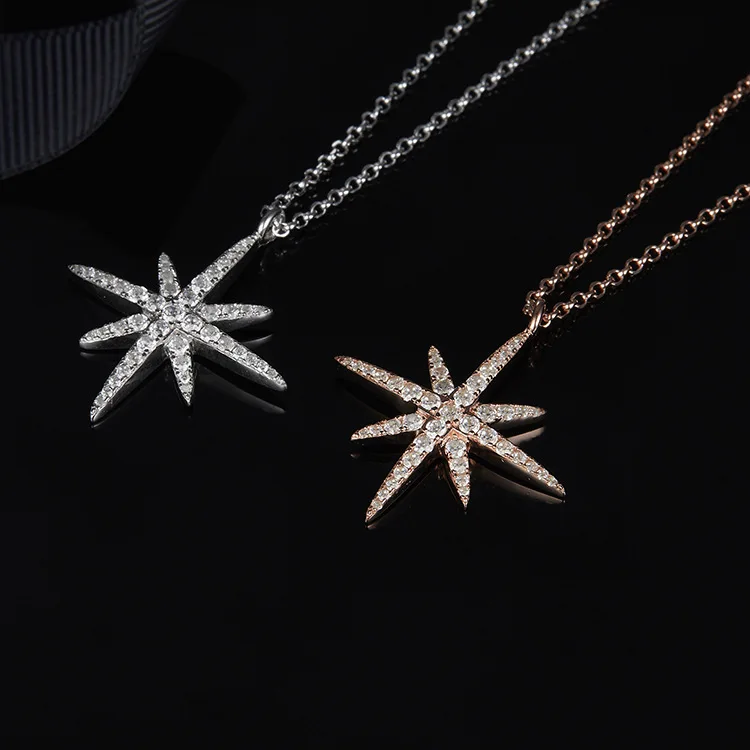 

IN-APM925 Silver inlaid single meteor necklace pendant female clavicle chain temperament Hexagon necklace for women