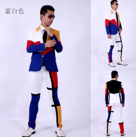 

S-5XL HOT 2019 New Men's clothing Fashion singer DJ GD slim splicing color suit pants set plus size stage costumes formal dress