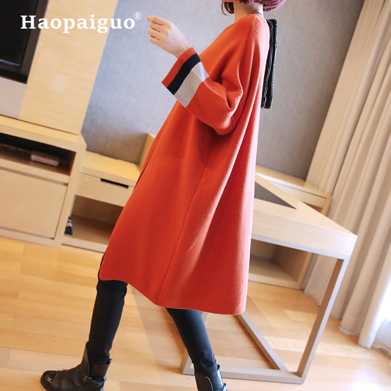 

Autumn Winter Black Knitted Cotton Sweater Dresses Women Fashion Loose O-neck Pullover Female Knitted Dress Vestidos Feminino