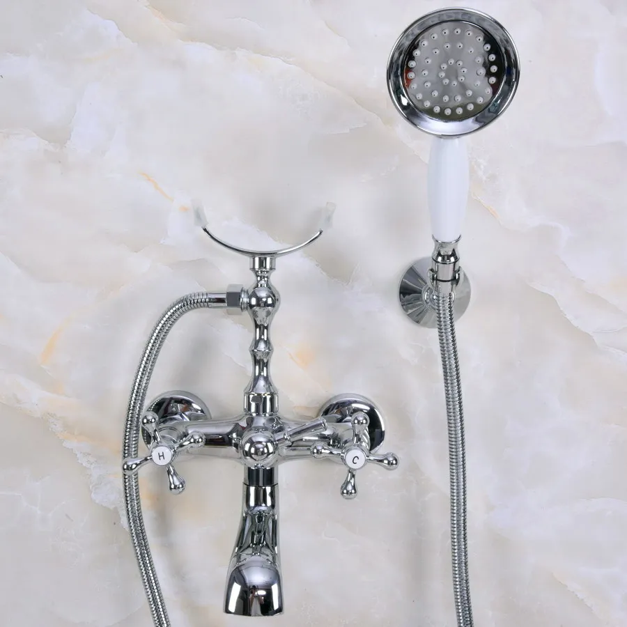 Modern Wall Mount Polished Chrome Brass Bathroom Tub Faucet Clawfoot Hand Shower Mixer Tap Telephone Shape Hand Spray ana227 Modern Wall Mount Polished Chrome Brass Bathroom Tub Faucet Clawfoot Hand Shower Mixer Tap Telephone Shape Hand Spray ana227
