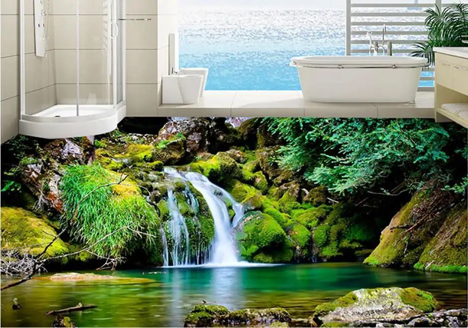 Us 23 51 58 Off 3d Stereoscopic Floor Wallpaper Forest Stream Scenery 3d Flooring Hd Custom Vinyl 3d Floor Landscape Wallpaper In Wallpapers From