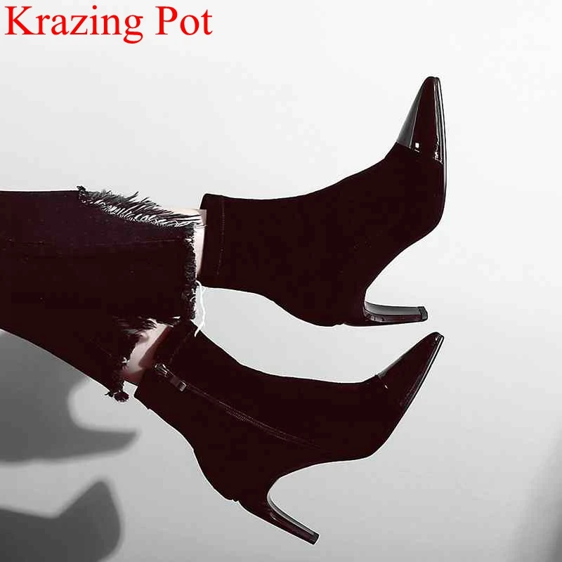 

2018 superstar pointed toe zipper mid-calf boots sweet nightclub fashion boots brand high heels strange style Autumn shoe L03