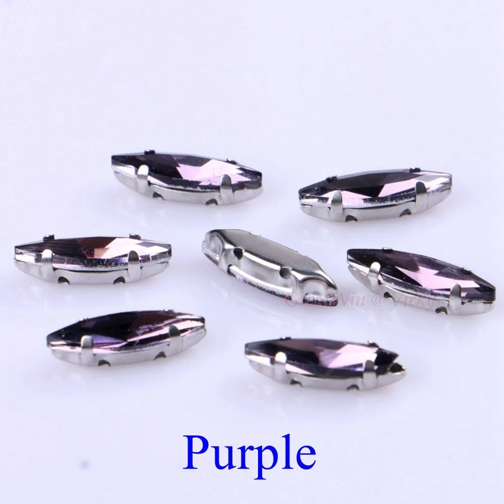 4x15mm 50 шт./упак. стеклянный лошадиный глаз пришить стразы с страз в форме когтя металлическое основание, с пряжкой, с украшением в виде кристаллов Камень Алмаз чехол для одежды - Цвет: Purple