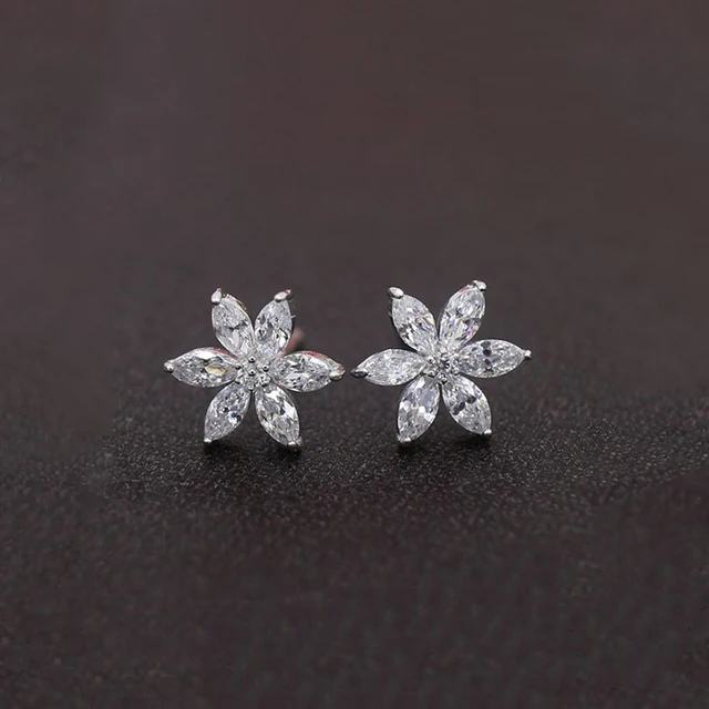 Hot Cubic Zirconia Cz Simple Small Flower Stud Earrings For Hot Cubic Zirconia Cz Simple Small Flower Stud Earrings For Women Chain Tel Long Earring