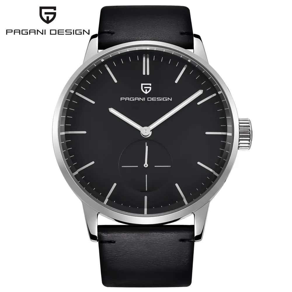 Мужские модные кварцевые часы PAGANI Дизайн Топ бренд военные мужские часы хронограф кожа мужские наручные часы Relogio Masculino - Цвет: Silver Black