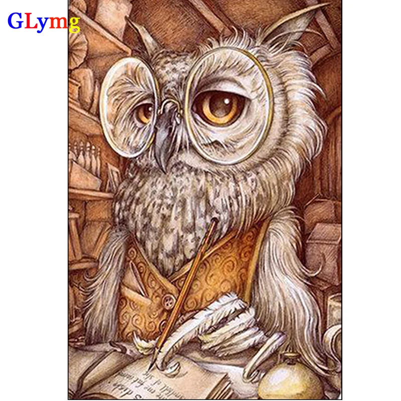 Glymg Needlework Diy Diamond Embroidery Owl Learned Scholar Cartoon Animal Diamond Painting Cross Stitch Full Round Home Decor