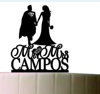 Personalized Superman with Mage Bride with Name Wedding Cake Topper
