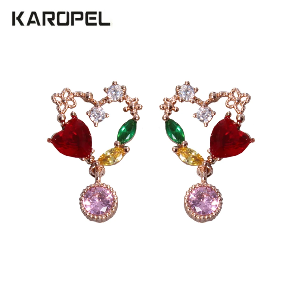 

2019 Vintage Female Red Crystal Heart Shape Zircon Stone Earrings Fashion Jewelry Stud Earrings For Women