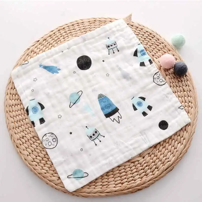  4pcs Baby Handkerchiefs Face Towel 100% Cotton 30*30cm 6 Layers Muslin Fabrics Super soft Cartoon P