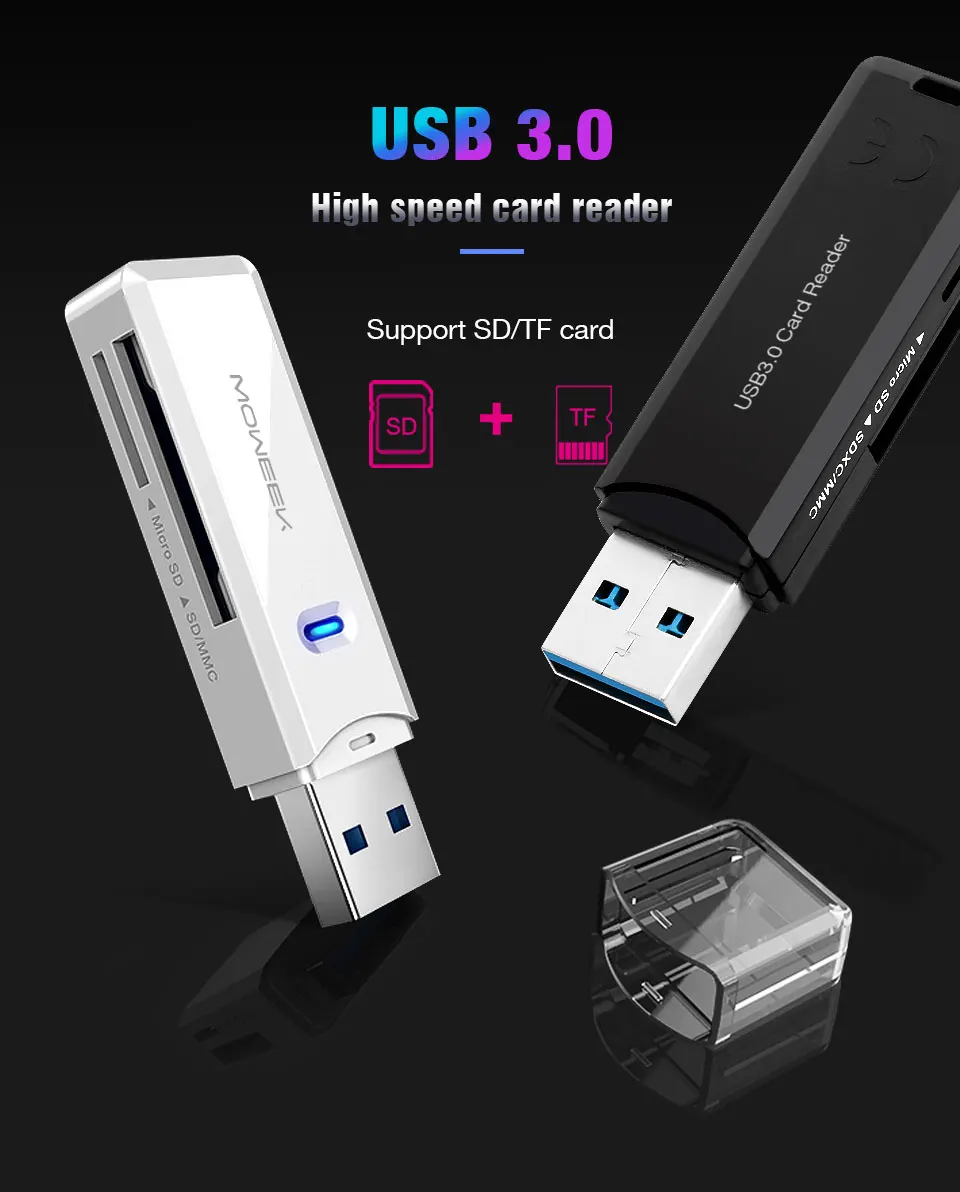 Moweek мультикардридер Высокое качество USB 3,0 2 в 1 карта памяти считывание адаптер для SD/TF micro SD ПК компьютер ноутбук аксессуары