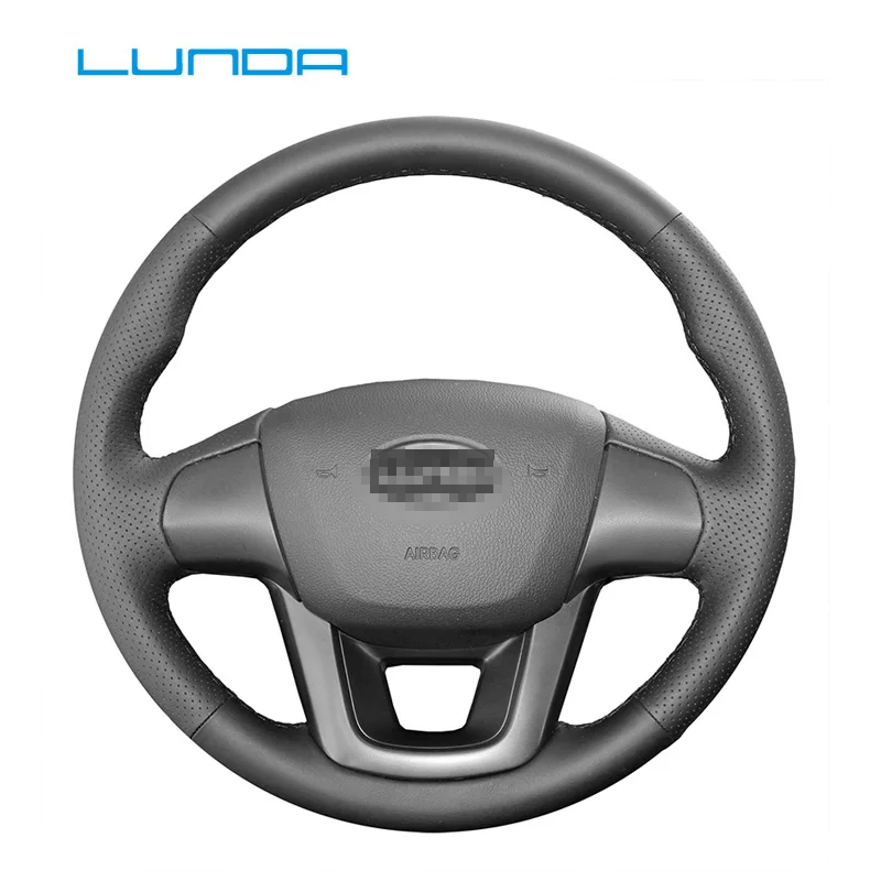 LUNDA Black Leather Car Steering Wheel Cover for Kia Forte 2009 2014