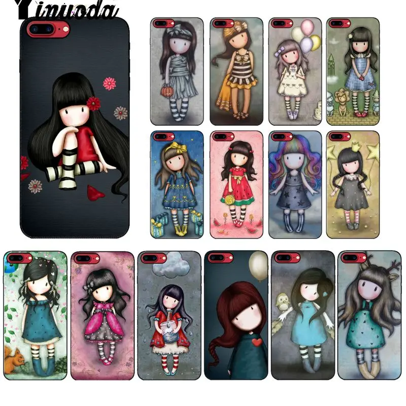 

Yinuoda Prettylittle cartoon cute little girl TPU Silicone Black Phone Case for iPhone 6S 6plus 7 7plus 8 8Plus X Xs MAX 5 5S XR