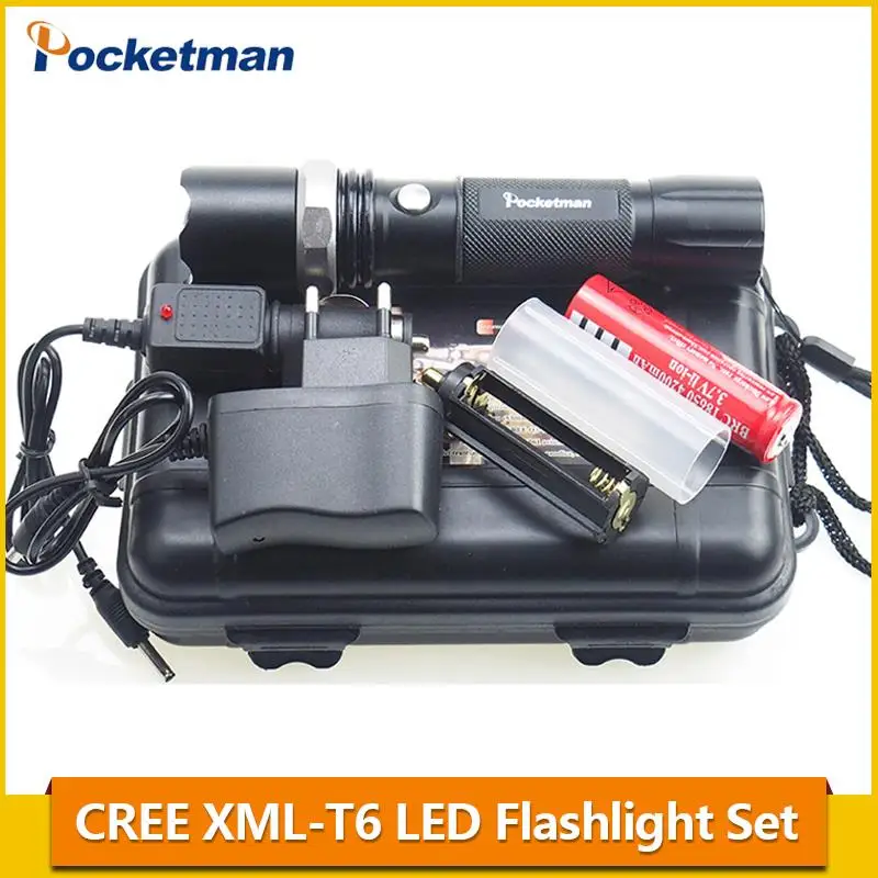 

4000LM LED Flashligh XM-L T6 linterna led Waterproof Zoomable zaklamp Torch 5 modes 18650 Rechargeable Battery or AAA z93