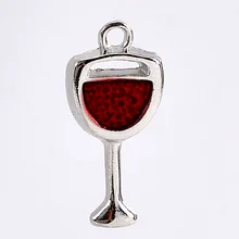 Дорин коробка Прекрасный Шарм Подвески Кубок красное вино Стекло эмаль с оттенком серебра красный 20x9 мм, 20 шт(B22339