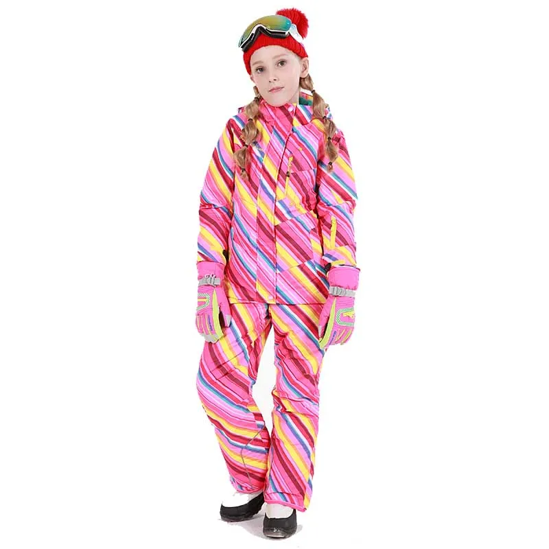 Dollplus/Зимний спортивный лыжный костюм для девочек; теплая верхняя одежда для детей; комплект одежды; ветрозащитная куртка+ брюки; комплекты для детей-подростков - Цвет: 81608