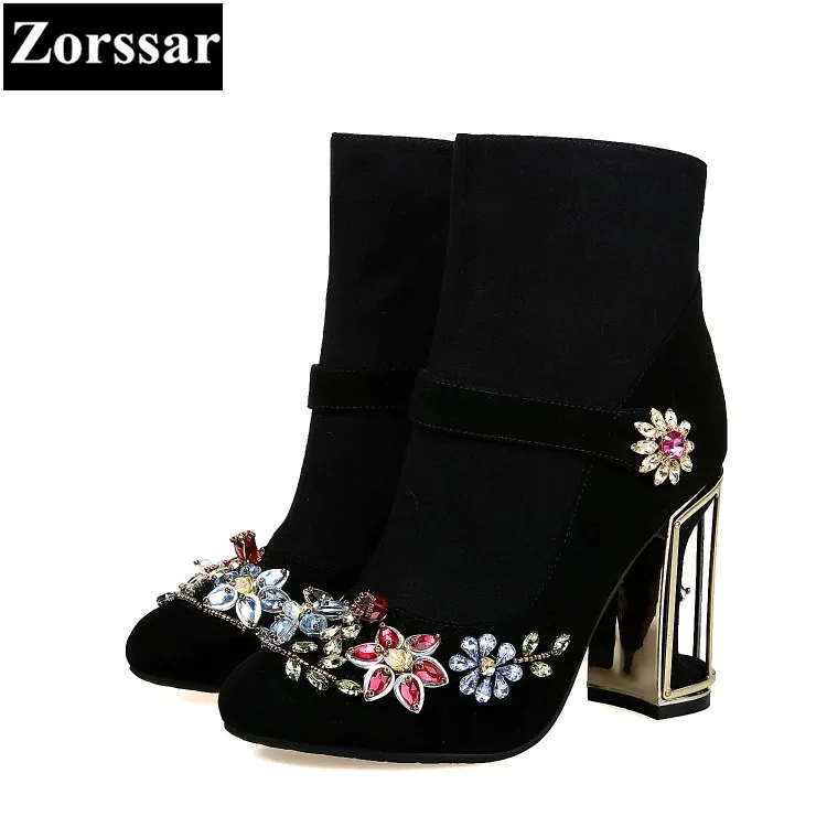 

{Zorssar} 2017 fashion brand winter shoes purple round toe crystal women mid-calf boots warm high heels solid causal sexy shoes