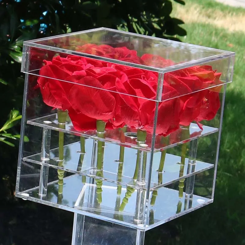Акриловый цветок розы Дисплей Коробка для хранения Сумочка для макияжа, косметичка держатель цветок Подарочный чехол с крышкой акриловые коробки для цветов