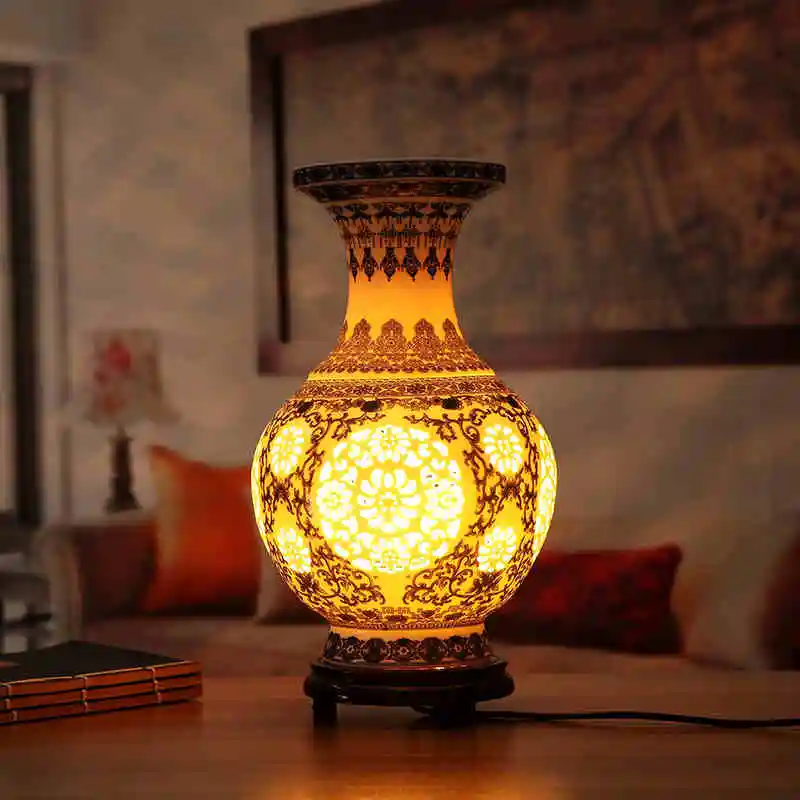 

Antique chinese hand hollowed home decoration ceramic flower vase base table lamps