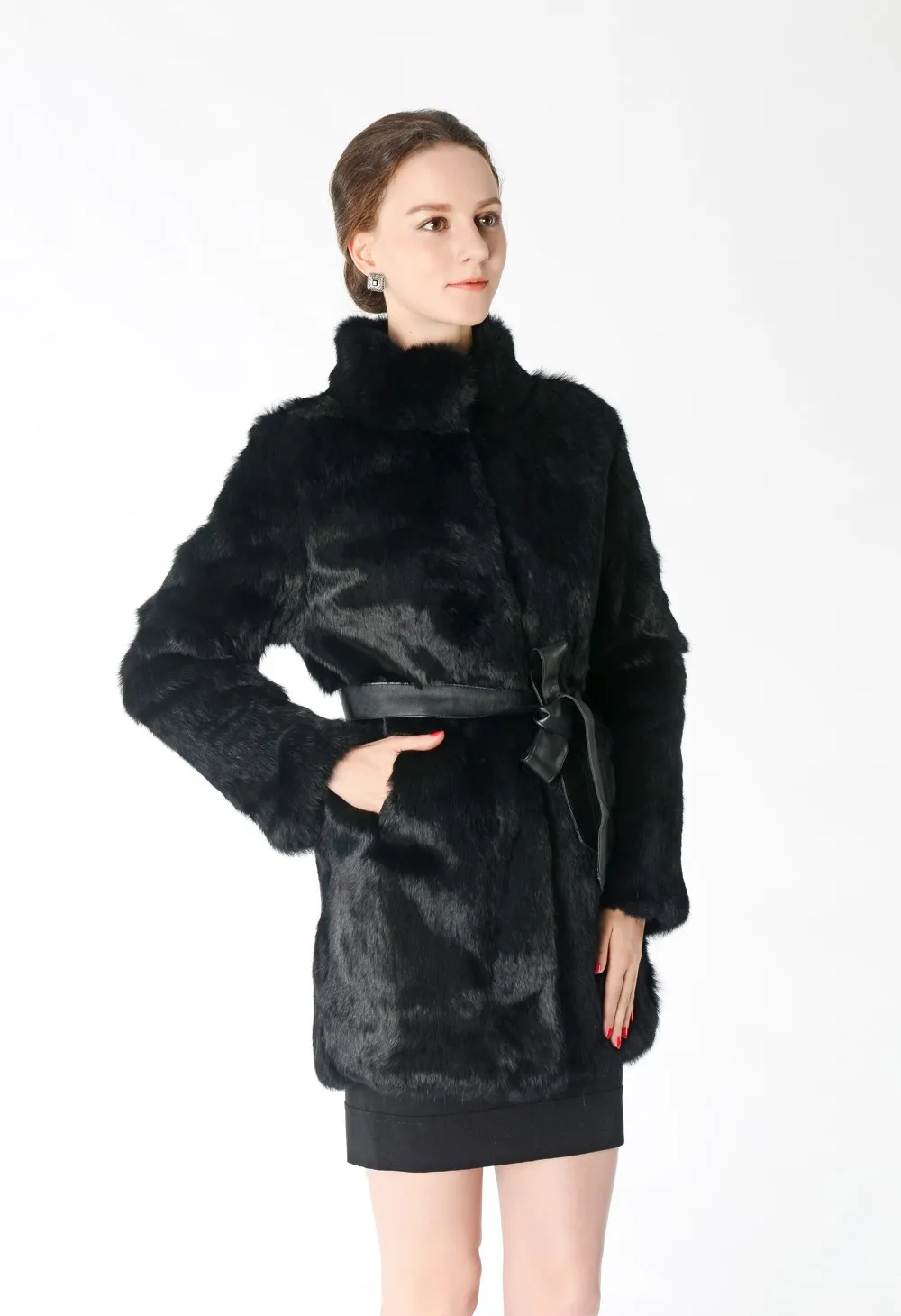 Новое поступление, пальто из натурального кроличьего меха, женская меховая куртка, женская мода, фабричное, хорошее качество, меховое пальто, KNT147