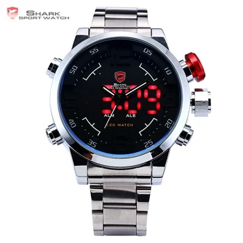 

Gulper SHARK Sport Watch Brand Mens Black Luxury Full Steel Band Digital Calendar Wristwatches Quartz Relogio Masculino /SH103