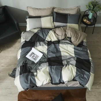 

Black-and-white plaid Bedding Set 3/4pcs Duvet Cover quilt cover Bed Sheet pillow case Simple style of adults bedclothes