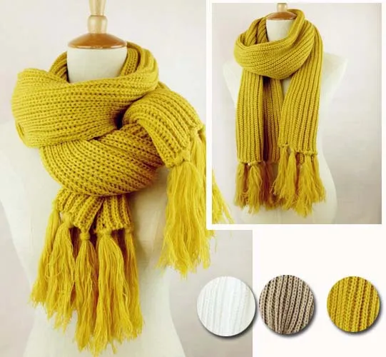 muffler fashion long tassel warm scarf winter knitted muffler scarf 3