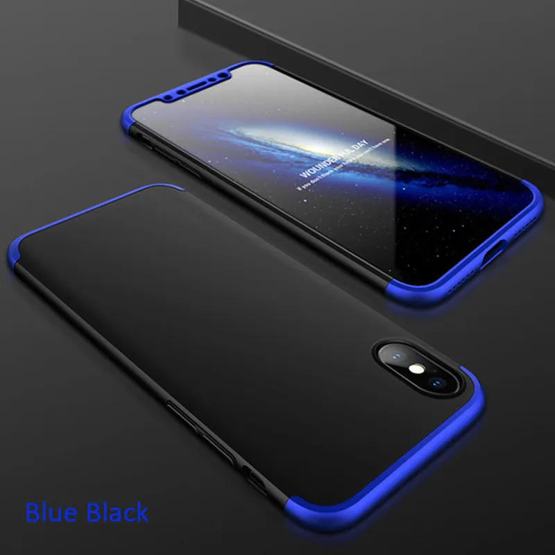 Чехол для Apple iPhone X, XR, XS Max, 6, 6 plus, 6s plus, 7, 7 plus, 8, 8 Plus, 5, 5S, se, Жесткий Чехол из поликарбоната, 360, полный защитный чехол для телефона - Цвет: Blue Black