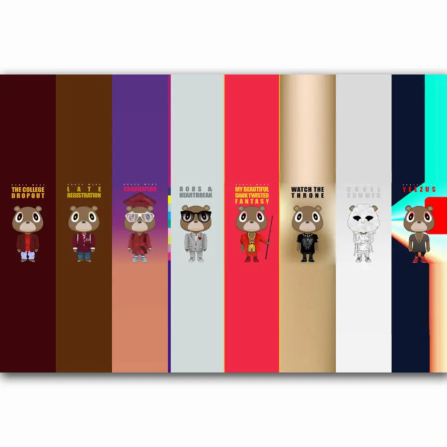 

Art Print New Kanye West Bear Kaws Paws Custom 2017 Ablum 14x21 24x36 27x40 Inch Silk Poster Wall Canvas Decoration X-089