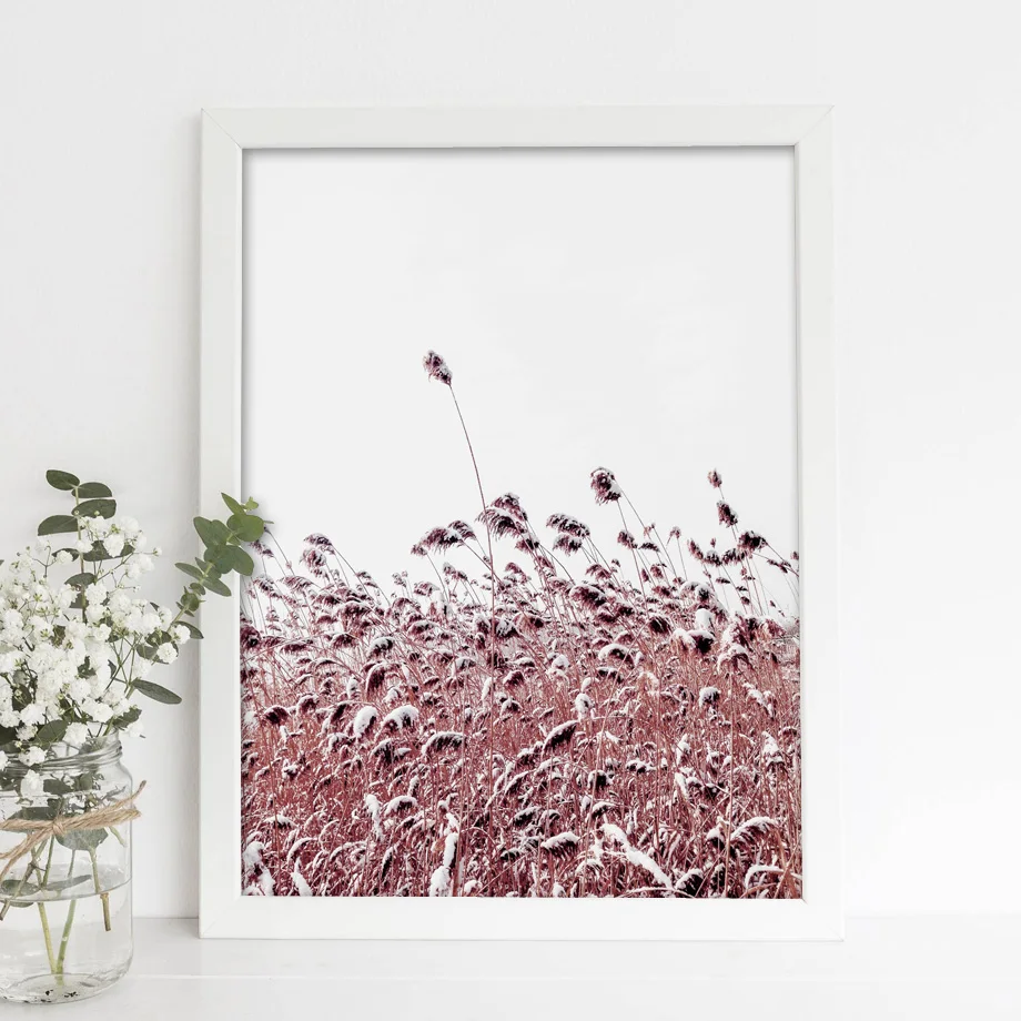 Waliicorners Wall Art Canvas Nordic Posters Pink Plant Mountain Forest Leaf Landscape Wall Pictures Home Decor 7