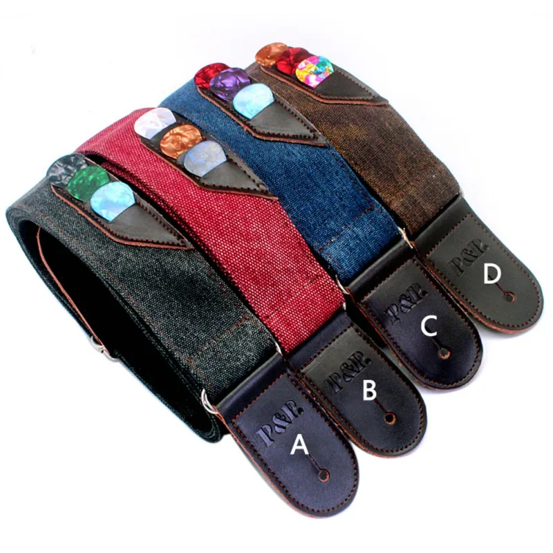 

Genuine Electric Guitar Strap Adjustable Leather Denim Retro Style With Stringed Instrument Professional Accessories