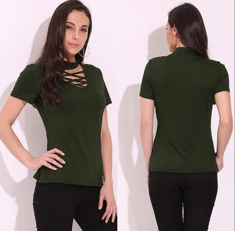 CELMIA Лето Для женщин Blusas Chocker глубокий вырез из блузки короткий рукав рубашки Обычная тонкая Однотонная футболка Oversize Топы S-4XL