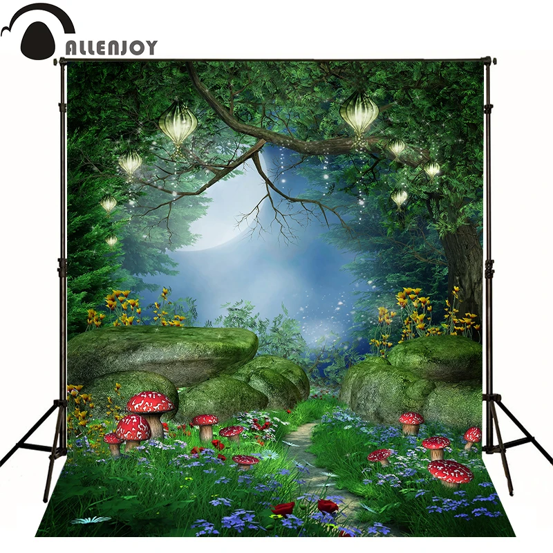 

Allenjoy photo newborn backdrops Forest mushroom mysterious fog photography studio backgrounds 5x7ft