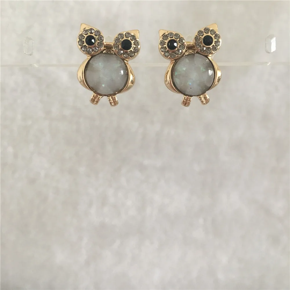 

TRENDY GOLD RHODIUM COLOR PINK BURGUNDY GREY OWL STUD EARRING FOR WOMAN GIRL
