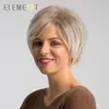 ELEMENT-peluca sintética corta de 6 pulgadas para mujer, pelo de repuesto de alta temperatura con lado izquierdo, degradado, gris a blanco ► Foto 3/6