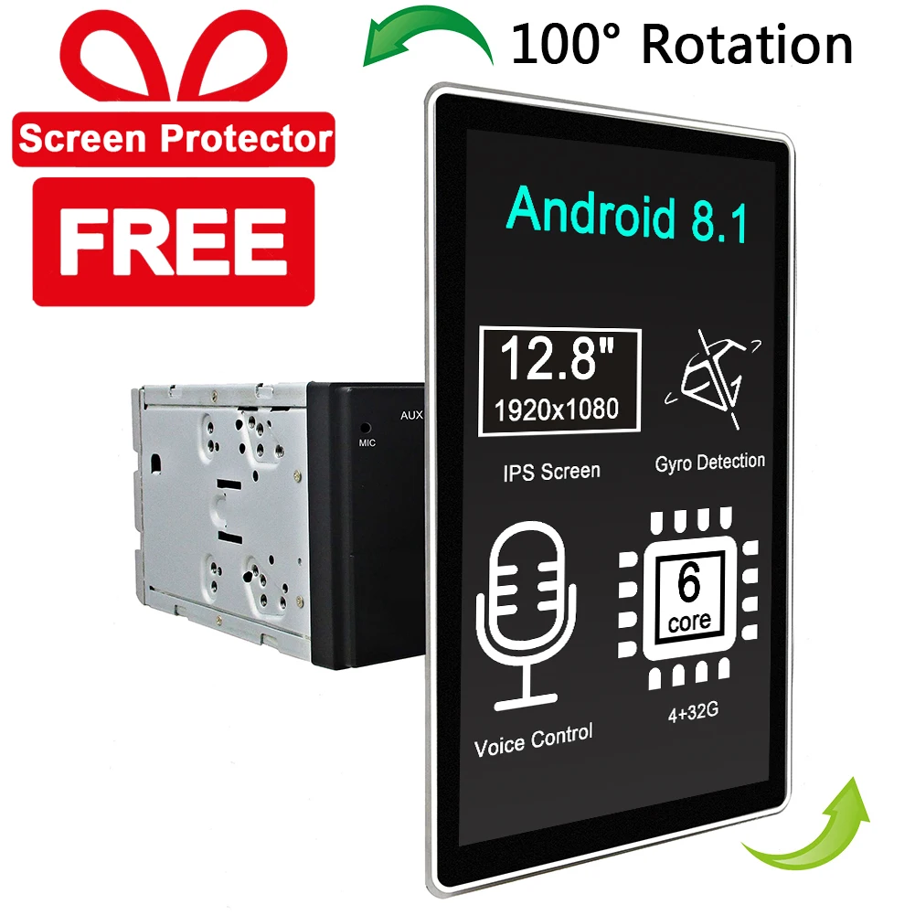 Discount Carbar 12.8" Tesla Style Rotation IPS Screen 2 Din Universal Android 8.1 Car DVD GPS Player Radio Car Stereo Voice Control 0