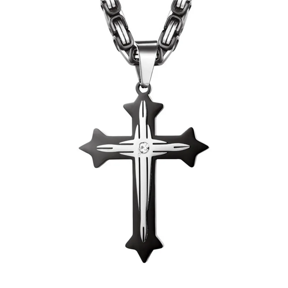 HotSellingMensSilverBlackStainlessSteelReligiousCrossPendant