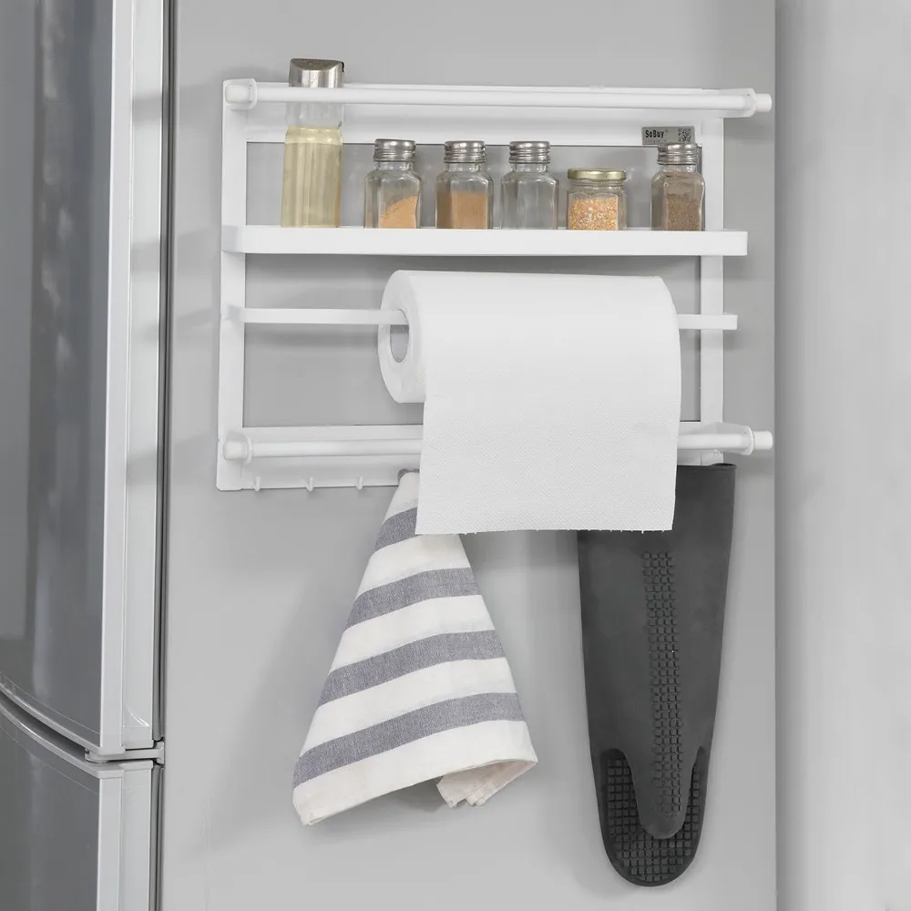 

SoBuy FRG247-W, Metal Kitchen Spice Rack, Kitchen Paper Roll Holder, Refrigerator Hang Storage Rack