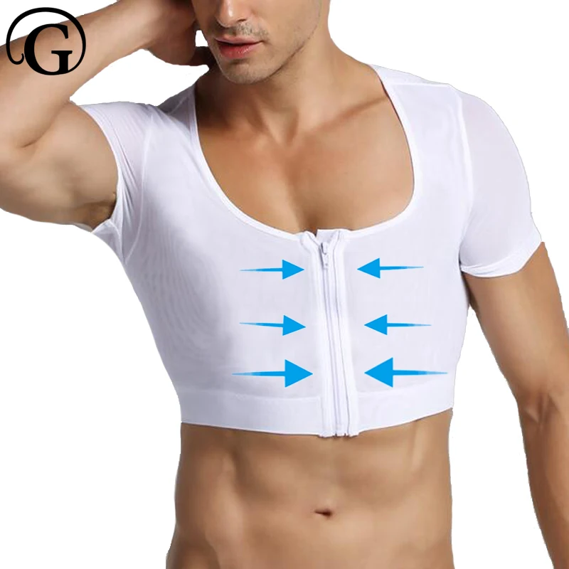 

Gynecomastia Shaper PRAYGER Control Chest Body Shaper Men New Slimming Overbust Tops Corset Zipper Sleeves Mesh Undershirt