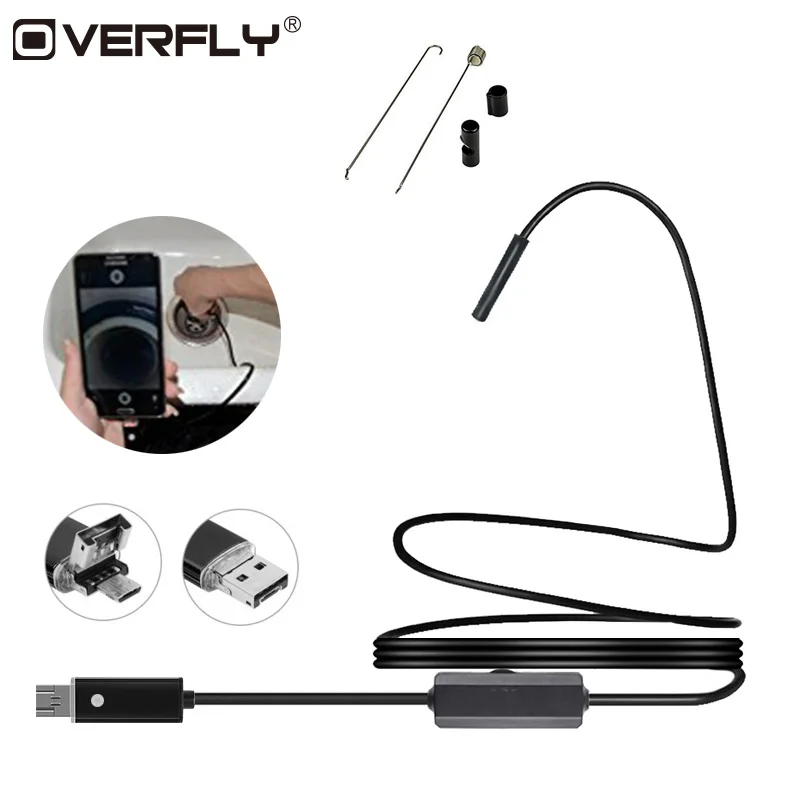 Overfly Micro USB 2 в 1 эндоскоп 7 мм водостойкий 480*640 мини-видеокамеры 6 светодио дный ных