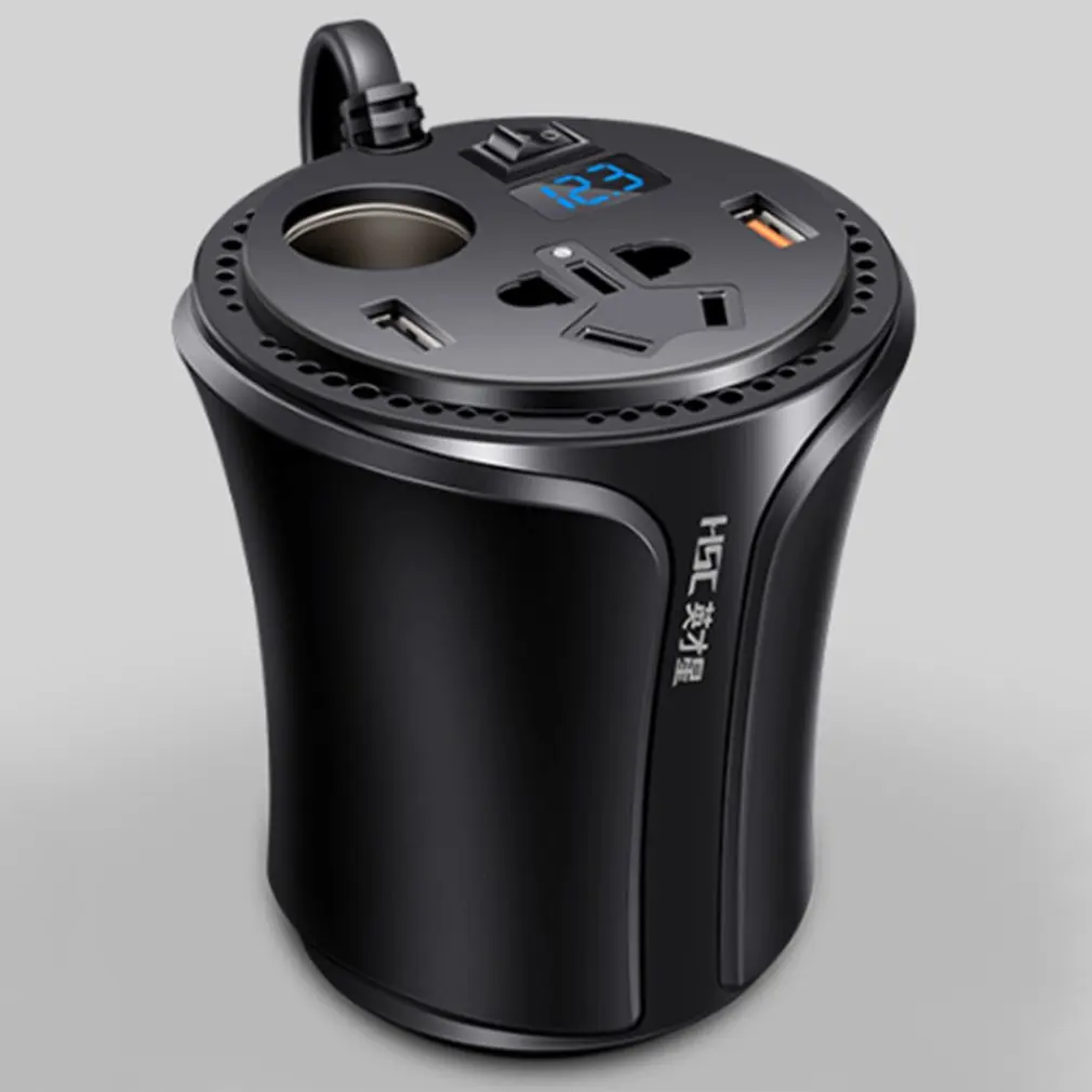 Дешево HSC HSC 108B портативное Мини Автомобильное зарядное устройство в форме чашки, автомобильный инвертор питания, разветвитель прикуривателя с авт...