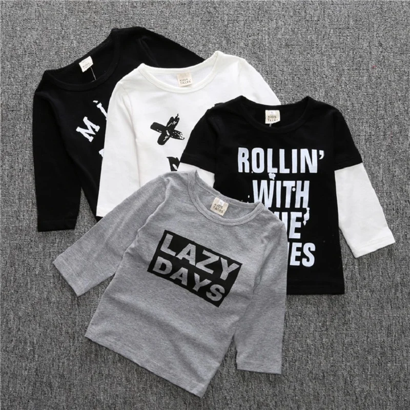 

Spring T-Shirt For Kids 2018 Children's Cotton letter T-shirt Boys Girls Tops boys and girls clothing Cool Jackets retail CS077