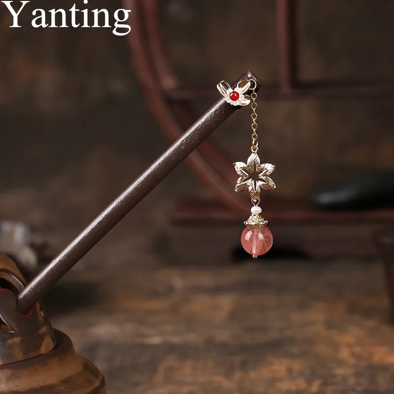 

Yanting Ethnic Wood Hair Stick Vintage Hair Jewelry Ornaments With Powder Crystal Tassel Headpiece Head Jewelry Accessories 099