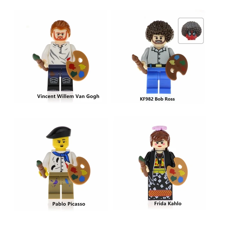 Четыре стиля Frida Vincent van Gogh Picasso Bob Ross painter совместимы с Legoings блоки Обучающие Детские
