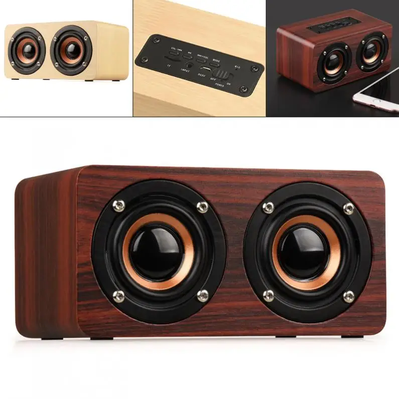 W5 52MM Double Horn Wooden 4.2 Bluetooth Speaker with AUX Audio Playback and Micro-USB Interface for Mobile Phone / PC | Электроника