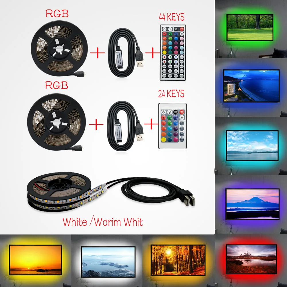 USB Светодиодная лента 2835 SMD DC5V гибкий светодиодный светильник 1 м 2 3 4 5 М HD ТВ